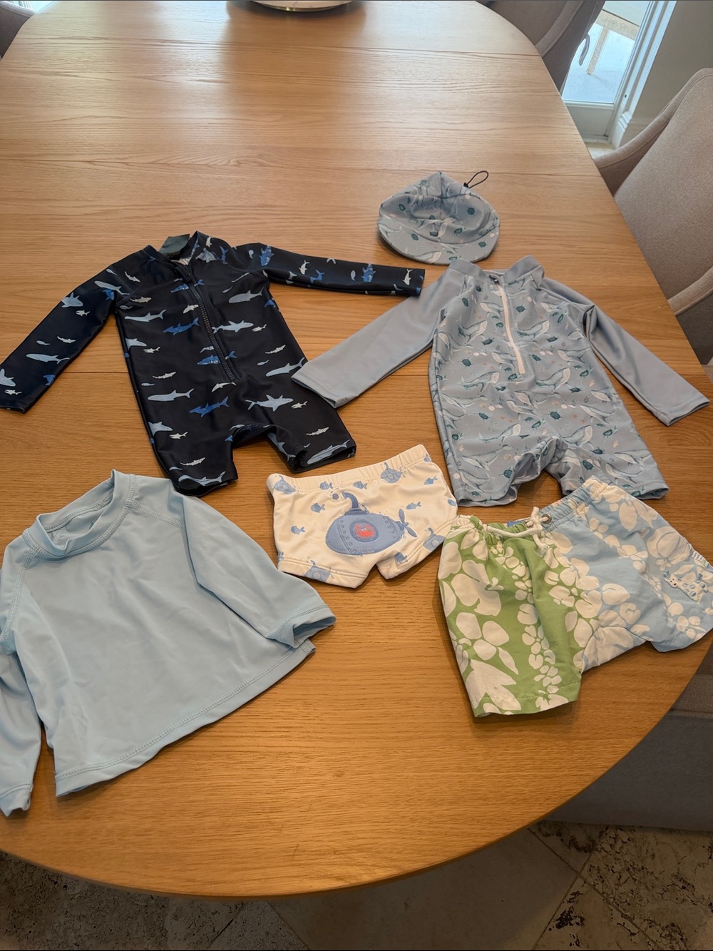Baby swim outfits rash guards and swim shorts